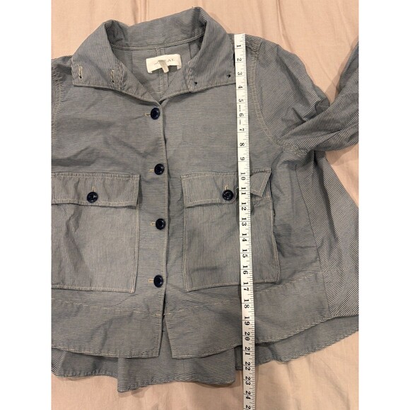 THE GREAT Womens Size 2 Gray Cotton Army Jacket Chore Coat Striped Quiet Luxury - Picture 6 of 6